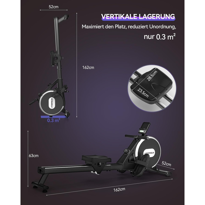 Новинка 2026 року Магнітний гребний тренажер DMASUN для домашнього використання з оновленими подвійними рейками, підключенням до додатку, 16 рівнями опору, РК-дисплеєм даних, ідеально підходить для кардіотренувань, витримує до 160 кг, чорний/сріблястий