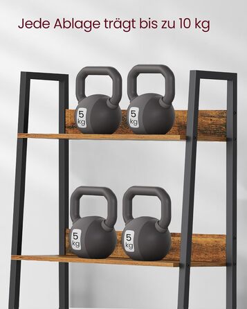 Книжкова полиця VASAGLE, полиця-драбина, 5 ярусів, вузька полиця, відкрита окремостояча полиця для кабінету, вітальні, спальні, кухні, промисловий дизайн, вінтажний коричнево-чорний LLS067B01 Вінтажний коричневий чорний 5 полиць (60Ш x 170В см)