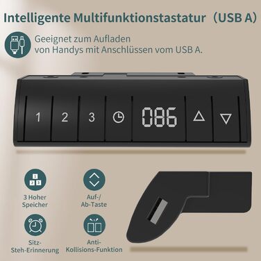 Регульований по висоті письмовий стіл 120x80 см з USB-портом для зарядки, 3 елементами управління пам'яттю і технологією захисту в