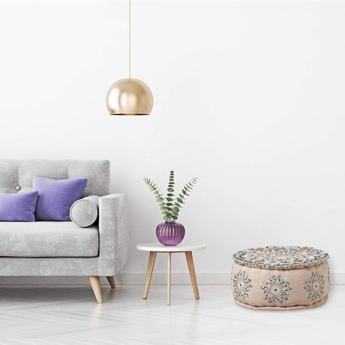 Круглий бавовняний пуф Azet -2- ø 50 см з наповнювачем Підлогова подушка, подушка в східному стилі Вишитий пуф, табурет, пуф для ніг як східний декор