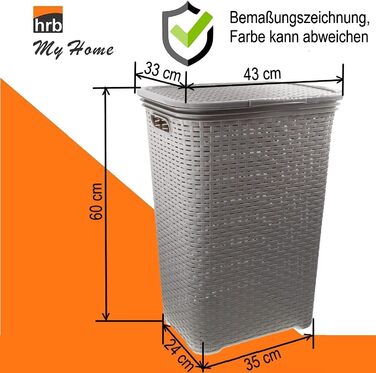 Кошик для білизни з кришкою з ротанга, пластиковий для зберігання білизни, сортувальник для білизни (65 л - квадратний, антрацит)