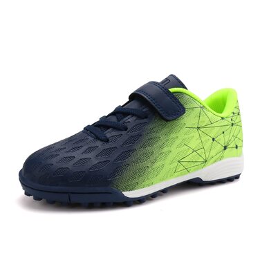 Взуття для критого футболу JABASIC для дітей, хлопчиків та дівчаток, штучний газон, розмір 32 EU, темно-синій та лимонно-зелений