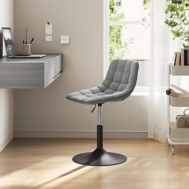 Крісло-табуретка WOLTU для туалетного столика, спальні та їдальні - регульована висота, поворот на 360 зі спинкою, виготовлена з комфортного оксамиту, світло-сіра