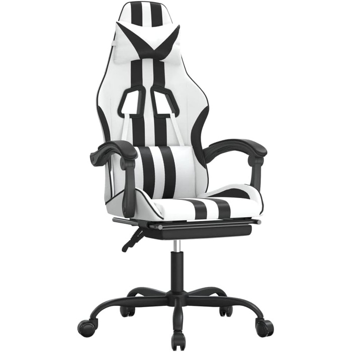 Геймерське крісло з підставкою для ніг, біла та чорна штучна шкіра, регульована спинка та висота, функція повороту на 360 градусів, міцна та брудовідштовхувальна штучна шкіра, міцне 36,5 x 42 см (Ш x Г), чорний колір