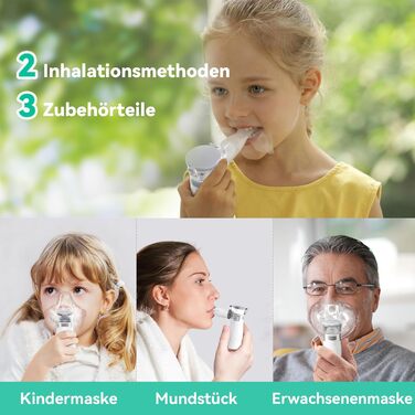 Інгалятор, JOSSIS Портативний інгалятор для дітей та дорослих, розмір часток 1-5 мкм, регульований розпилювач туману, заряджається від USB C