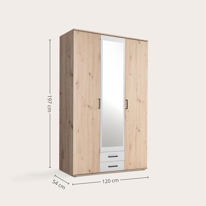 Елегантна шафа Chicago з великим простором для зберігання - Універсальна шафа з розсувними дверима в обробці з дуба Artisan з білими акцентами - 120 x 197 x 54 см (Ш/В/Г) 120 x 197 x 54 см Дуб Artisan / Білий