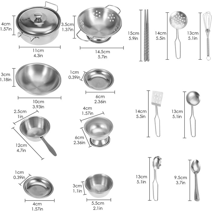 Кухонні іграшки аксесуари каструля набір Ruspela кухонні іграшки для дітей, 16 частин з нержавіючої сталі кухонний набір іграшок, посуд, кухонне приладдя, каструля іграшковий набір для дітей каструля набір металевий 16 шт.