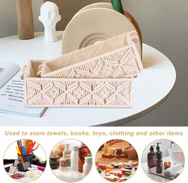 Кошики для зберігання макраме кошик для зберігання в стилі бохо з дерев&39яною ручкою, кошик для зберігання у ванній кімнаті, набір плетених кошиків макраме ручної роботи для ванної кімнати, спальні та гардеробної, 2