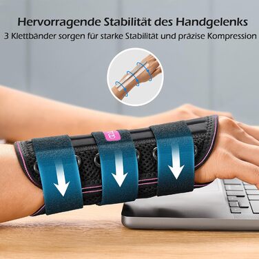 Шина для синдрому карпального каналу праворуч, довгий бандаж на зап&39ястя для нічного та денного використання, дихаюча пов&39язка на руку для жінок та чоловіків при тендиніті, болю в гангліях, розтягненнях, переломах, правій руці (рожево-червона) L