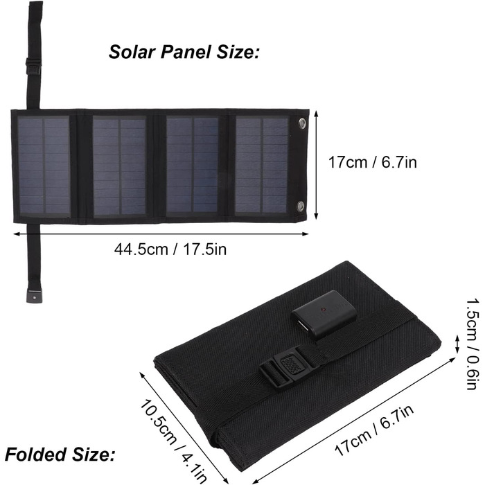 Портативна сонячна панель потужністю 20 Вт, складний USB-зарядний пристрій для сонячної панелі, водонепроникність IP65, USB-вихід, розгорнуті сонячні панелі 480x185 мм для телефону, ноутбука, планшета тощо