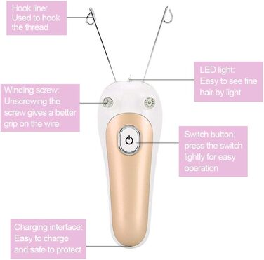 Електричний нитковий епілятор Епілятор для нитки обличчя Інструменти для видалення волосся для обличчя, руки, кісток (золото)
