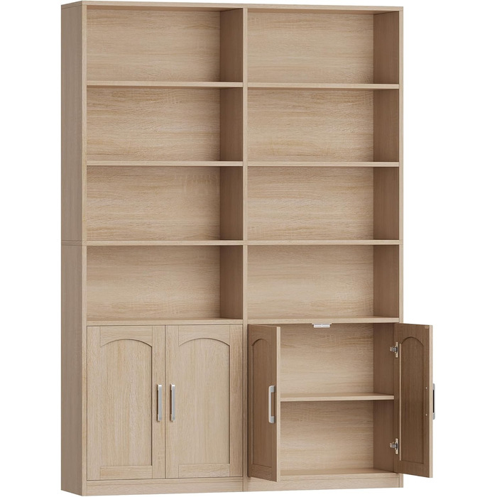 Книжкова шафа FirFurd 185,5 см з дверцятами, 12 полиць, вітрина, полиця, висока шафа для вітальні, офісу, кухні, 115 x 27 x 185,5 см, дуб