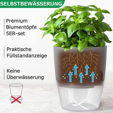 Горщик для квітів з системою поливу, горщик для трав кухонний набір підвіконня самополиваючий-5er Набір трав'яний сад для кухні, 1