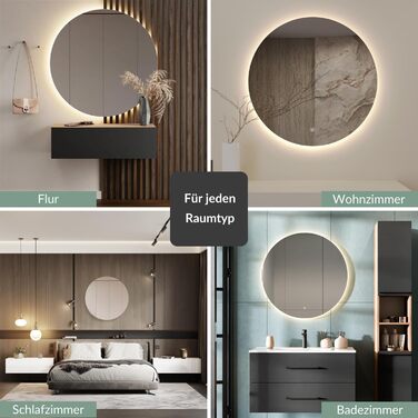 Дзеркало Planetmbel NOVA з підсвічуванням Ø 60 см, сучасне кругле настінне дзеркало для ванної кімнати, передпокою або гардеробу,
