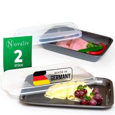 Контейнер для нарізок Преміум (2 плоских, 1 високий), антрацит. Прозорі кришки, контейнери для ковбаси та сиру. Розміри 25x17x3 см, 25x17x5 см. Органайзер для холодильника та хлібців. Набір необхідний для кухні (висота 3 см та 2x5 см).