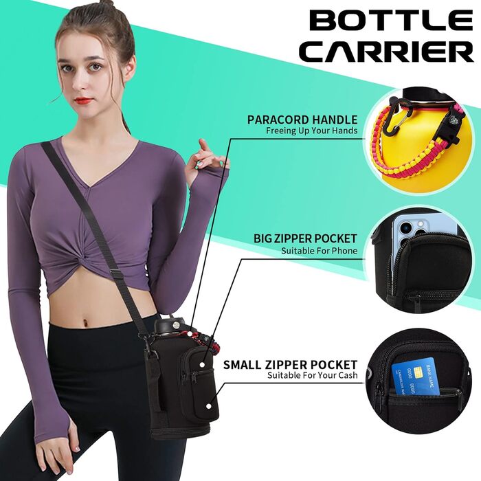 Пляшка для води з нержавіючої сталі об'ємом 1,8 л - з паракордовою ручкою, соломинкою та кришкою з автоматичним відкриванням, напл