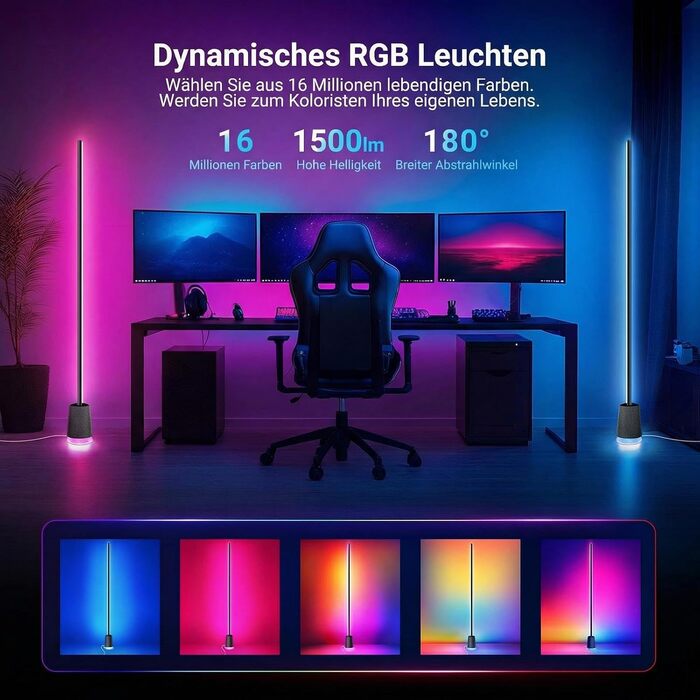 Розумна RGB IC LED-торшер NEEWER NF06, кутова лампа 1500лм з підтримкою Google та Alexa, керування через додаток, AI-дизайн, синхронізація з музикою, 16 млн кольорів для створення атмосфери у вітальні та спальні