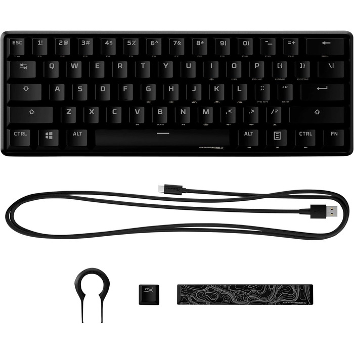 Механічна ігрова клавіатура, ультракомпактний форм-фактор 60, червоний перемикач HyperX (лінійний), подвійні клавіші Double Shot P