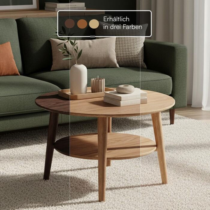 Круглий журнальний столик Skølm Mjlnir Ø70 см стіл для вітальні з масиву дуба диванний столик з 2 полицями невеликий журнальний столик, натуральне промаслене покриття дерев&39яний стіл для вітальні з місцем для зберігання круглий журнальний столик з натур