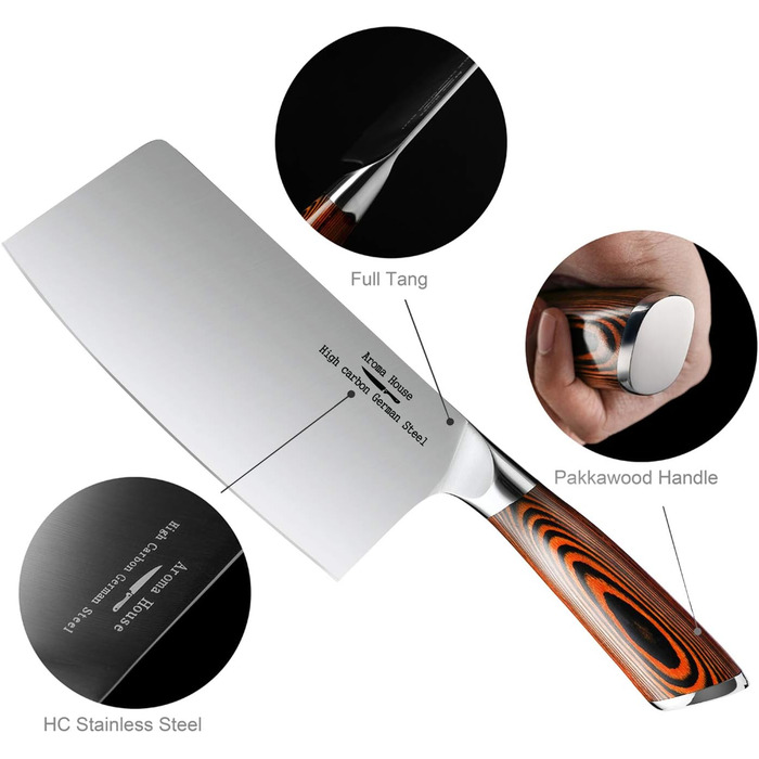 Рубаючий ніж шеф-кухарський ніж 7 дюймів, китайський кухонний ніж, рубаючий ніж з нержавіючої сталі з гострим лезом і ручкою з пак