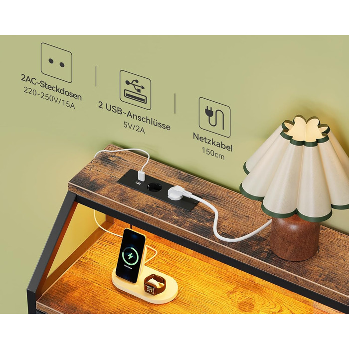 Комод ODK, комод з 2 розетками, 2 USB-портами та світлодіодною стрічкою, що змінює колір, з 9 тканинними шухлядами, підходить для спальні, вітальні, вінтажний колір