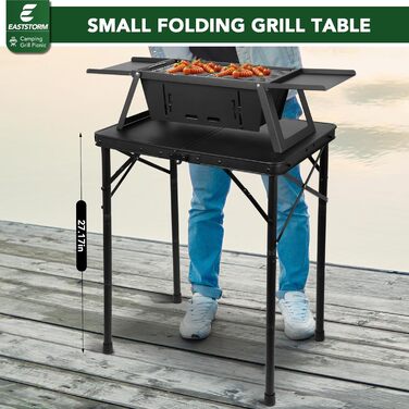 Складаний кемпінговий стіл 60x40 см, 3-рівневе регулювання висоти (25/47/69 см), міцний металевий каркас, складається як валіза для перенесення, ідеально підходить для кемпінгу, пікніків, пляжу та балкону (повністю чорний)