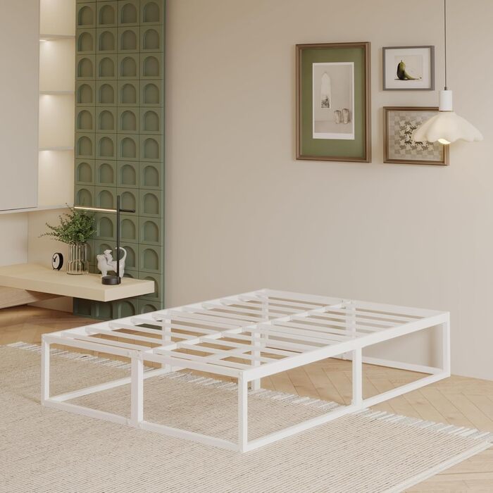 Каркас ліжка EMODA 120 x 200 см з рейковою основою, двоспальне ліжко заввишки 36 см, багато місця для зберігання, міцне металеве ліжко, легке складання, безшумне, біле 120 x 200 см