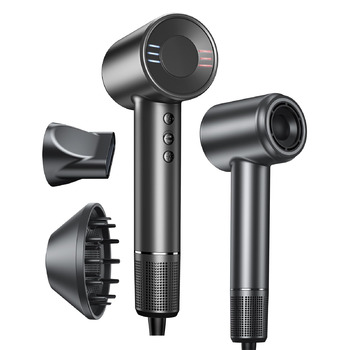 Фен з дифузором, високошвидкісний іонний фен 120 000 об/хв з 500 мільйонами негативних іонів для швидкого сушіння, професійний дорожній фен для дому, салону, подарунок, 12 режимів, сірий колір