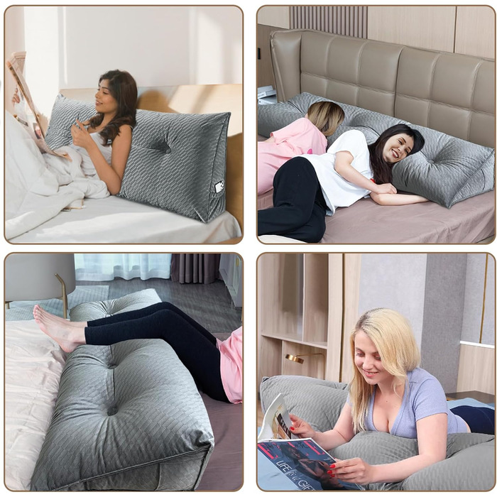 Подушка-клин Подушка для читання та відпочинку на ліжку, мала, подушка для спини/чоловіка для ліжка, підтримка спини, телевізор, підтримка ліжка, ковзанка для сну на спині, кабінет, трикутна подушка-клин (мала, сіра) 60x50x20 см сірого кольору