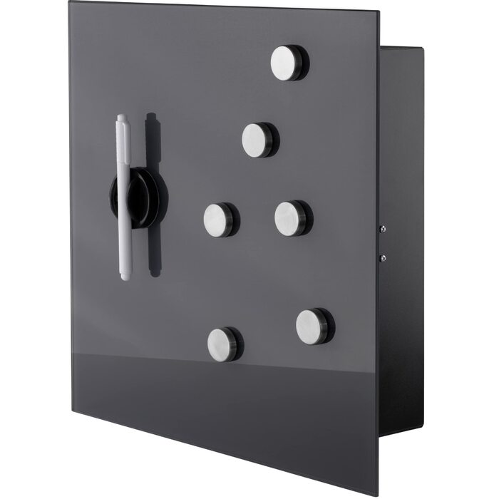 Сучасна скринька для ключів BALOU зі скляною магнітною дошкою - Магнітна дошка для пам&39яток з 6 магнітами та ручкою - Велика шафа для ключів з 20 гачками - Ідеально підходить для коридору, вхідної зони, офісу - 33x33x6,8 см Антрацит