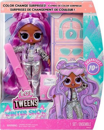 Сюрприз Модна лялька Tweens Winter Snow - Вайолет Сноу з лижами, що змінюють колір, та 10 холодними модними речами та аксесуарами, подарунок для дітей віком від 4 років