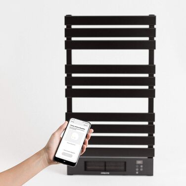 Радіатор для ванної кімнати чорного кольору з інфрачервоним обігрівачем та пультом дистанційного керування / 1013x55 см / WiFi, низьке енергоспоживання, 1500 Вт без полиці чорного кольору