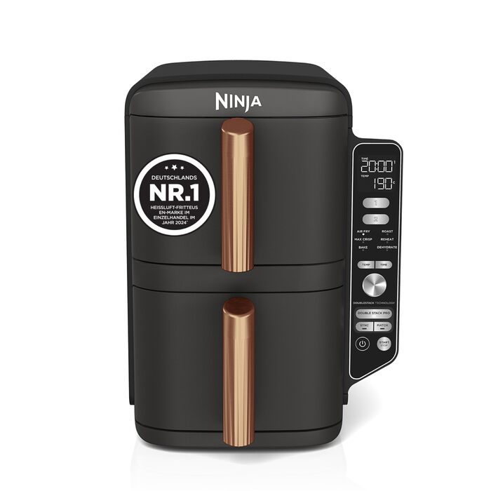 Аерофритюрниця Ninja Double Stack XL, 9,5 л, 6-в-1, чорний/мідний