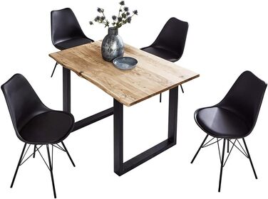 Обідній стіл SAM 100x70 см Billy, справжній живий край, обідній стіл з масиву акації натуральний колір, стіл з живим краєм та U-подібною рамою чорний 100 x 70 см натуральний колір / чорний