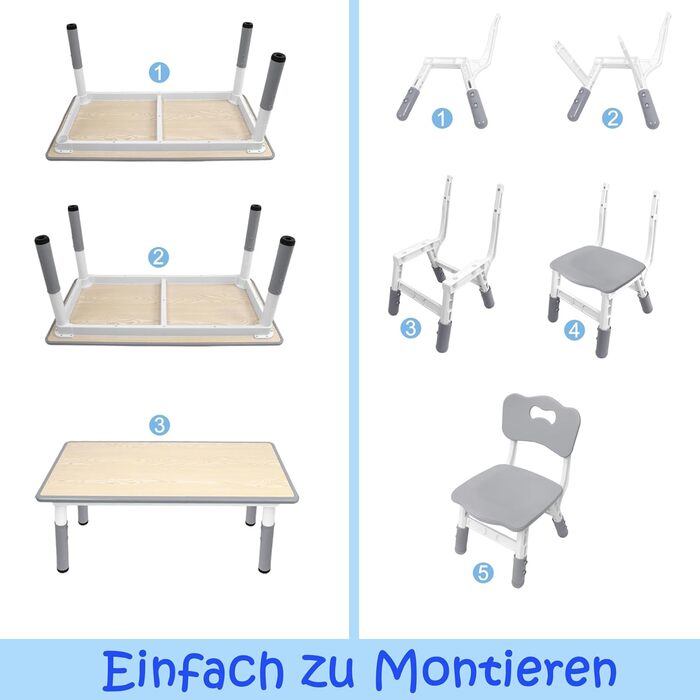 Дитячий стіл з 2 стільцями, регульована по висоті 3-секційна дитяча комплектація сидінь, пластикові меблі для дитячої кімнати, ігровий стіл/парта для дітей віком від 2 років, 80x60 см