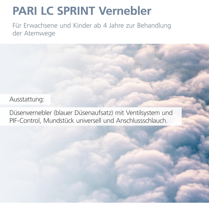 Небулайзер PARI LC Sprint для інгаляційної терапії нижніх дихальних шляхів - синя насадка з системою клапанів, управління PIF, універсальний мундштук, з'єднувальна трубка - аксесуари PARI BOY