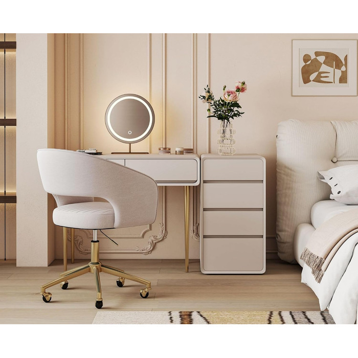 Регульоване офісне крісло Chairus з шенілу для домашнього використання, обертове комп&39ютерне крісло, сучасне туалетне крісло, письмове крісло з відкритою спинкою (бежевий)