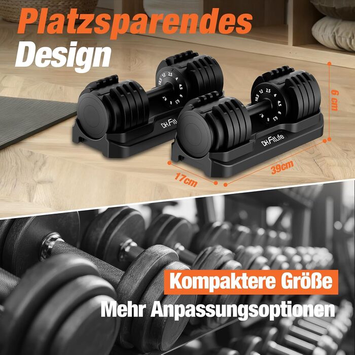 Набір розбірних гантелей DH FitLife (12кг/25кг), 10 рівнів регулювання, 12кг x 2