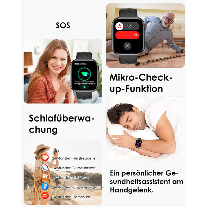 Новий смарт-годинник з ЕКГHRV/ІМТ/сечовою кислотою для чоловіків і жінок, 1,97-дюймовий AMOLED годинник для здоров&39я з Bluetooth-дзвінками, 24-годинний монітор серцевого ритму/сну/кров&39яного тиску/екстрений виклик SOS, фітнес-годинник для Android/iOS 