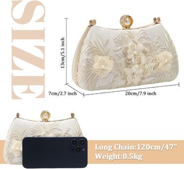 Жіноча сумочка з перлами та квітковою мереживною вишивкою, сатин, елегантна ручна сумочка з верхньою ручкою, зі знімним ланцюжком, для весілля, дівич-вечора, випускного, білого кольору