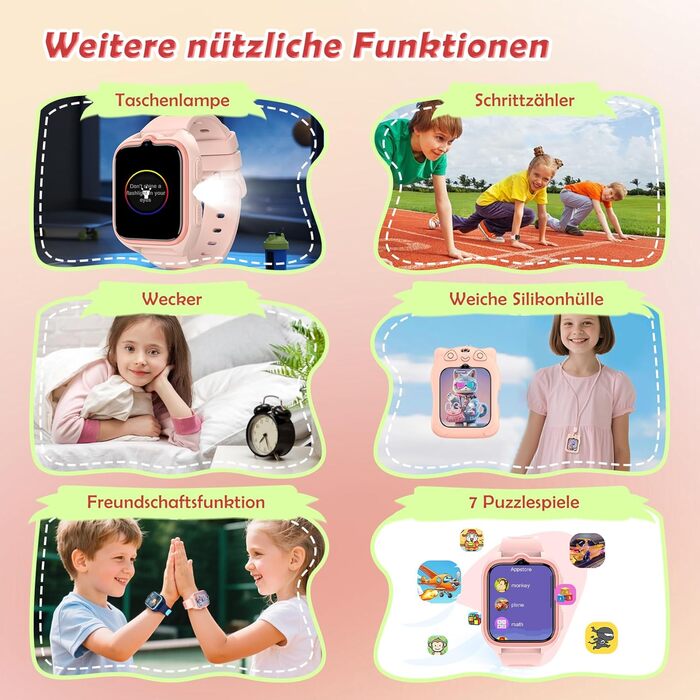 Дитячий смарт-годинник зі слотом для SIM-картки, LBSWiFiGPS-трекер, підтримка 4G, ліхтарик, екстрений виклик SOS, телефонний дзвінок, голосовий чат, шкільний режим, IP67, рожевий дитячий годинник для дівчаток