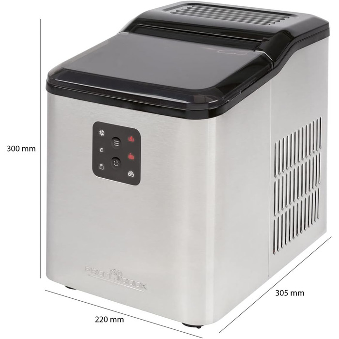 Машина для приготування кубиків льоду ProfiCook Кубики льоду за 10 хвилин до 12 кг льоду за 24 години Машина для виробництва кубиків льоду 2 розміри кубиків льоду Резервуар для води 1,5 л Швидке виробництво в т.ч. совок для льоду ПК-EWB 1253