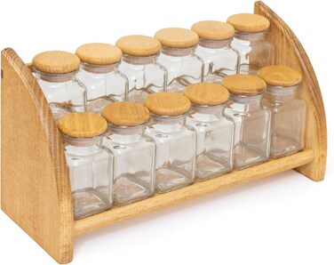Підставка для спецій, полиця для спецій, підставка для спецій, букова деревина з 12 скляними банками для спецій
