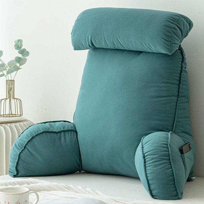 Подушка для відпочинку на ліжку, подушка для читання, подушка для спини з підлокітниками, ідеальна клиноподібна подушка з подушкою для шиї, для читання, роботи та ігор на ліжку, дивані чи кушетці