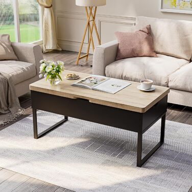 Розсувний журнальний столик з регульованою висотою, шухлядами та відкритим відділенням, коричнево-чорний, легкий підйом та закриття, більші приховані відділення