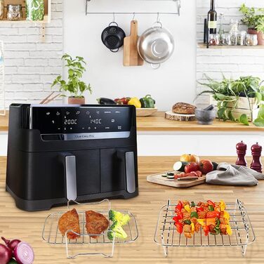 Аксесуари для фритюрниці BYKITCHEN для серії Philips Dual Basket 3000, 9 л/Tefal 5.2/3.1 л Easy Fry, 2 шт. Підставка для фритюрниці з 5 шампурами, аксесуари для фритюрниці для Tefal EY9018/Philips NA350/00