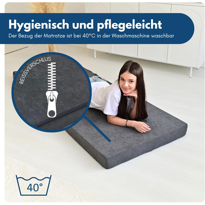 Складаний матрац, Складаний матрац, Розкладний гостьовий матрац, Дорожній матрац, Сірий, 120x200x10 см