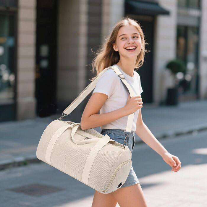 Спортивна сумка для дітей, сумка для плавання для хлопчиків та жінок з відділенням для взуття та відділенням для вологи, сумка для купання для підлітків, невелика дорожня сумка, сумка для фітнесу (Corduroy Pure Beige)