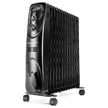 Масляний радіатор Aigostar потужністю 2500 Вт з 13 ребрами, мобільний електричний обігрівач, енергозберігаючий, портативний масляний обігрівач, 3 режими нагріву, термостат, захист від перекидання та перегріву, чорний