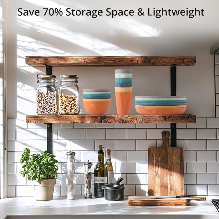 Набір посуду Anbte на 18 предметів, небиткий пластиковий посуд для 6 осіб. Ідеальний для кемпінгу, пікніків та саду. Легкий, багаторазовий посуд у 6 кольорах.